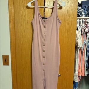 Pink Button-Down Ribbed Midi Dress